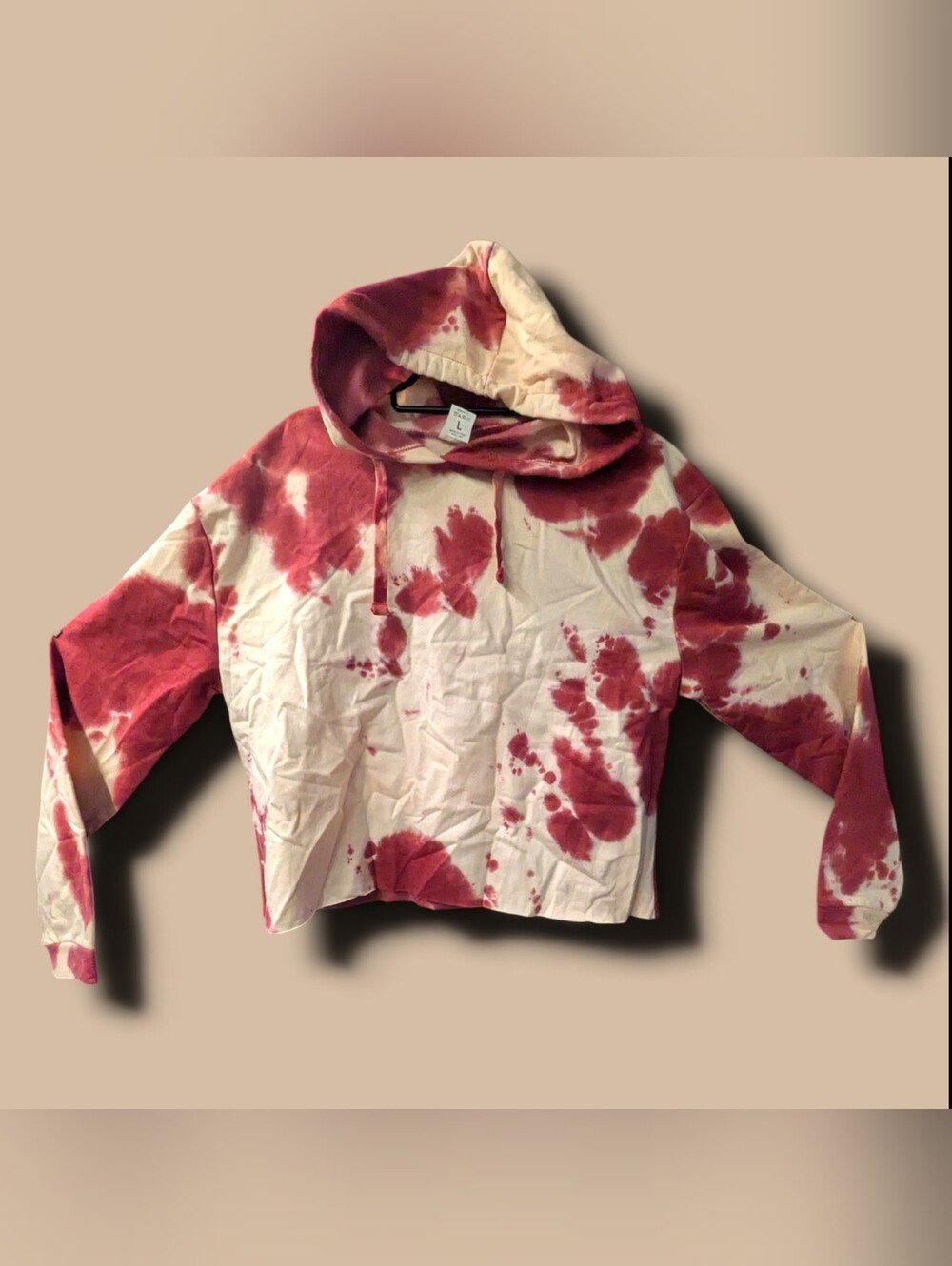 Tie-Dye Hooded Pullover Jacket - Red & Cream